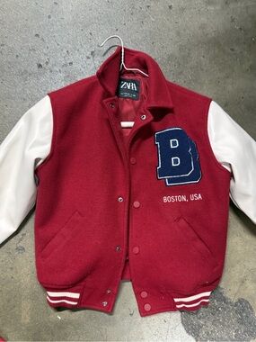 ZARA kids Boys' Varsity Jacket red and cream
